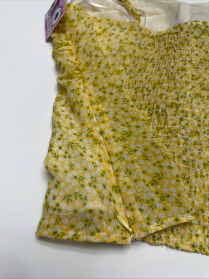 NWT Yellow Floral Size Small Babydoll Tank Top Boho Cami W/ Ruffles Women's