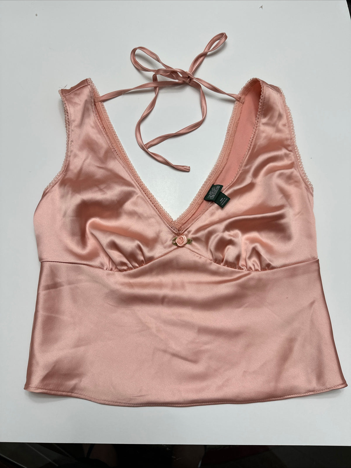 NWT NWT Wild Fable XXS Silky Orange Pink Tank Top Babydoll Satin Flower Mid-Rib