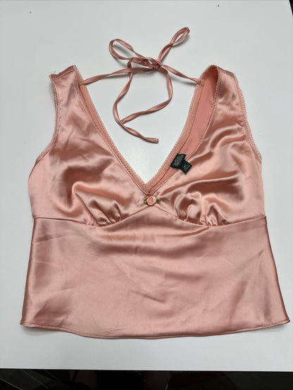 NWT NWT Wild Fable XXS Silky Orange Pink Tank Top Babydoll Satin Flower Mid-Rib
