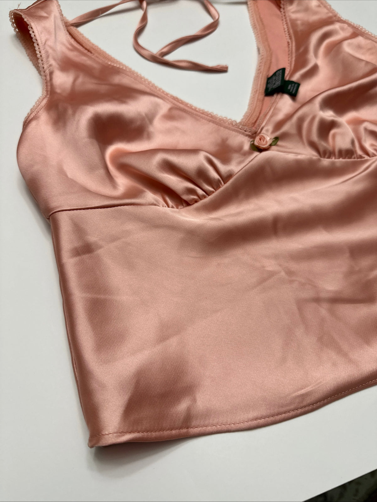NWT NWT Wild Fable XXS Silky Orange Pink Tank Top Babydoll Satin Flower Mid-Rib