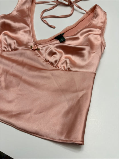 NWT NWT Wild Fable XXS Silky Orange Pink Tank Top Babydoll Satin Flower Mid-Rib