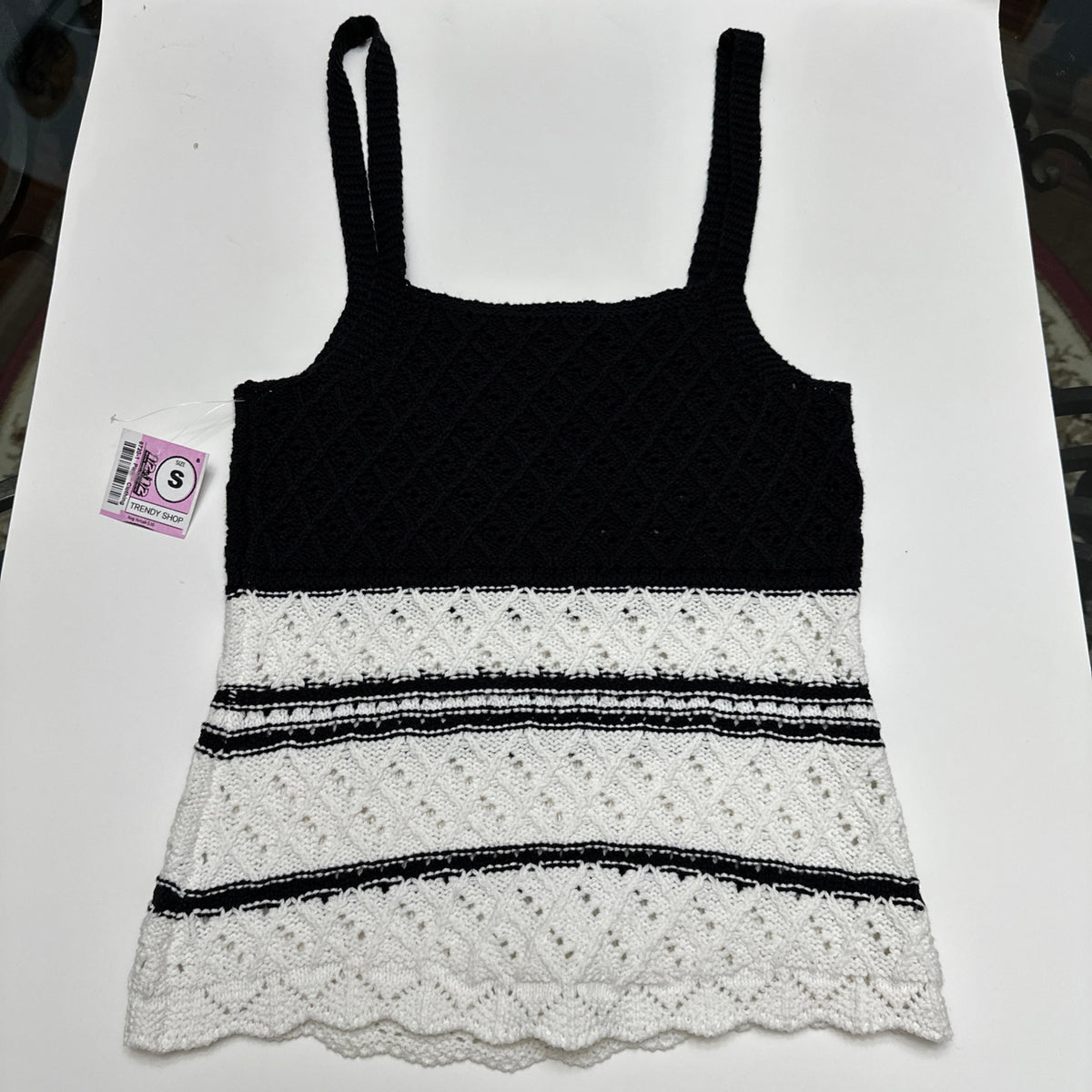 NWT Women's Crochet Tank Top Size Small NWT White Black Summer Cool Sexy ladies