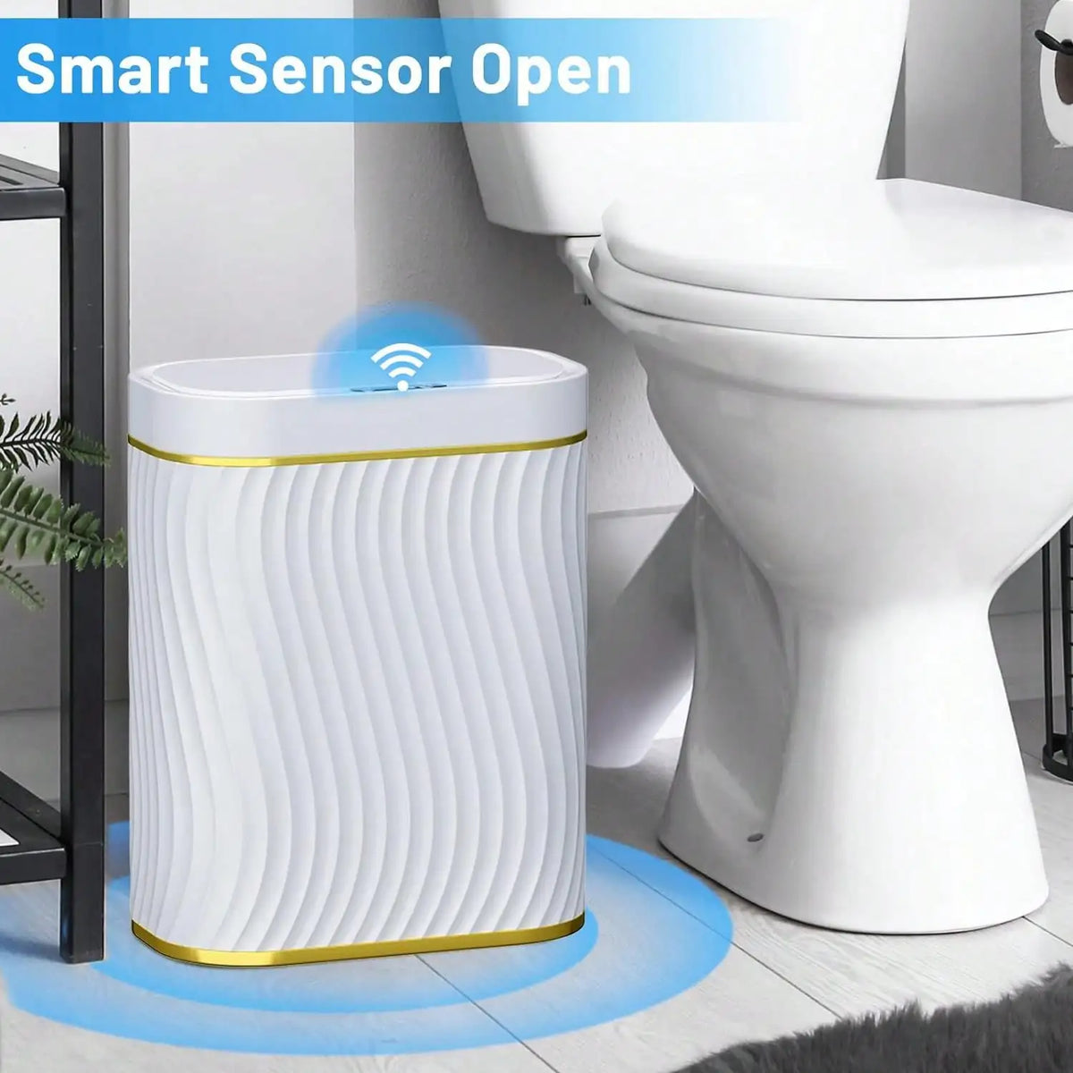Smart Motion Sensor Trash Can, 2.6 Gallon Small Touchless Pop-Up Bin, Space Saving Waste Basket for Bathroom, Kitchen, Dorm & Bedroom, White