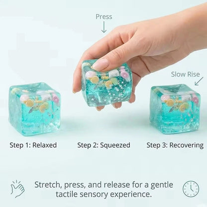Squishy Ocean Shells Cube Stress Balls Squeeze Toy Transparent Maltose Cubes Fidget Toy Adult Sensory Stress Relief Fidget Toy