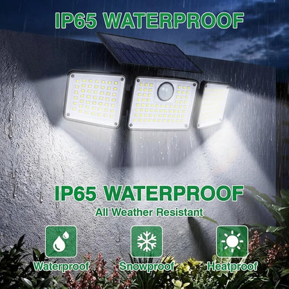 1/2PCS 164LED Motion Sensor Outdoor Street Lights, Solar Lights IP65 Waterproof, 3 Heads Security Flood Lamp, 3 Mode, for Patio