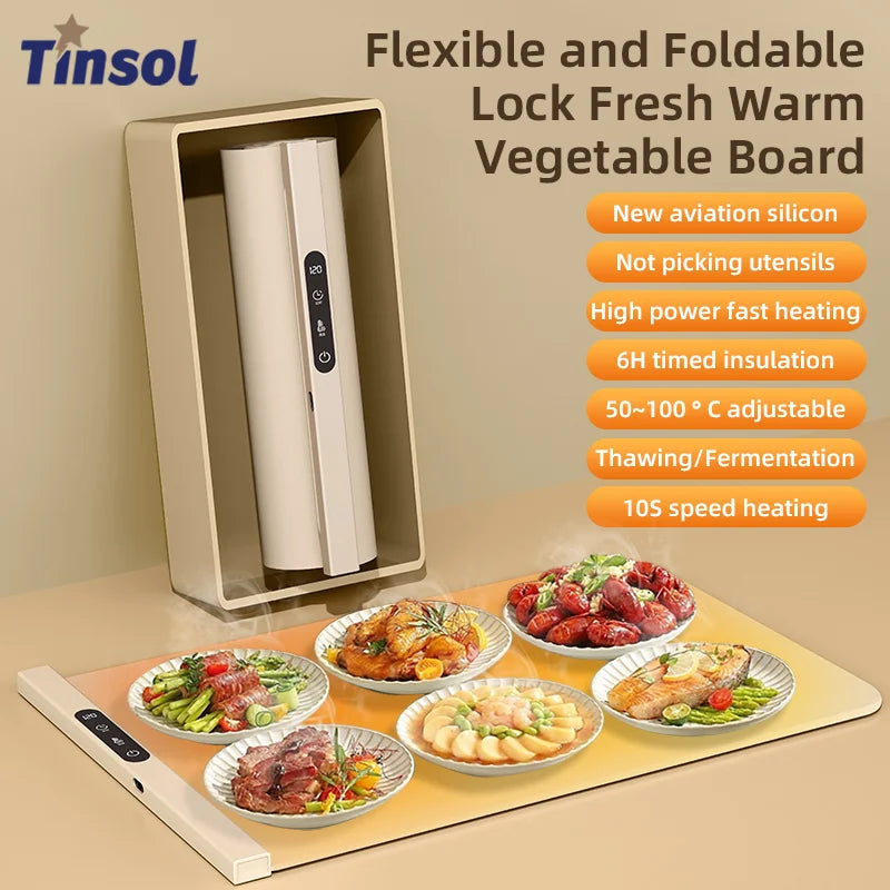 TINSOL Korean-Style Electric Silicone Food Warmer Pad Foldable Heating Tray Portable Buffet Warmer Pad 6 Temperature Settings