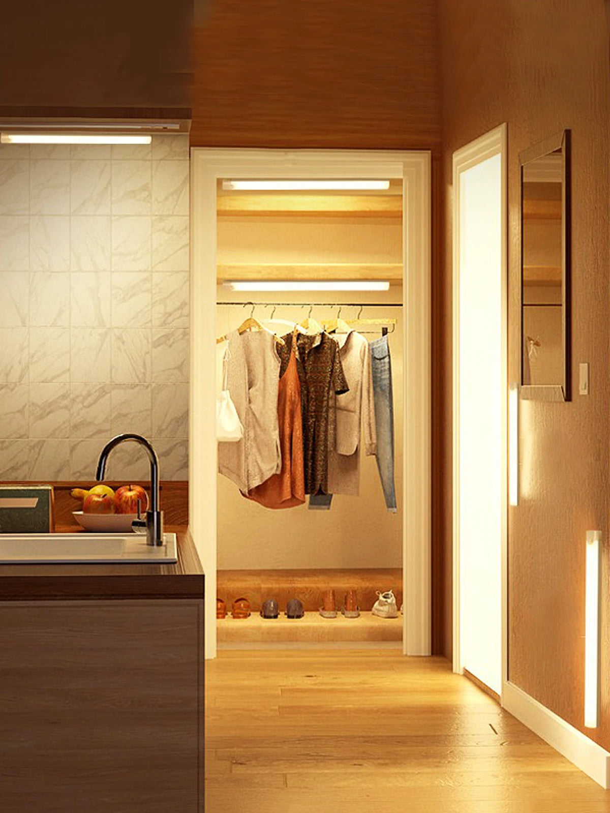 LED Motion Sensor Light Wireless LED Night Light Type C Rechargeable Light Cabinet Wardrobe Lamp Staircase Backlight For Kitchen