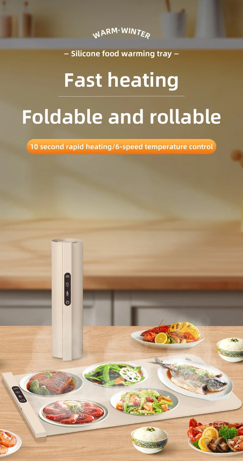 TINSOL Korean-Style Electric Silicone Food Warmer Pad Foldable Heating Tray Portable Buffet Warmer Pad 6 Temperature Settings