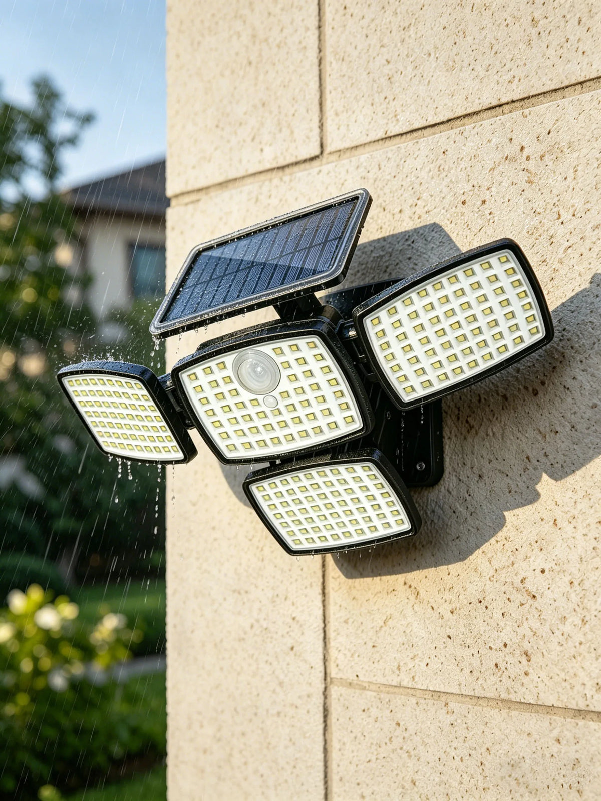 1/2PCS 4-Head Solar Outdoor Lights with Motion Sensor, 242LEDs Solar Security Street Lamp 3 Lighting Modes, IP65 Waterproof 270° Wide Angle Flood Wall Lights, for Yard Garden Driveway