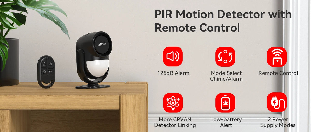 CPVAN Infrared Motion Detector for Home Burglar Alarm Sensor Security Protection Wireless 433MHz PIR Motion Sensor 125dB Sound