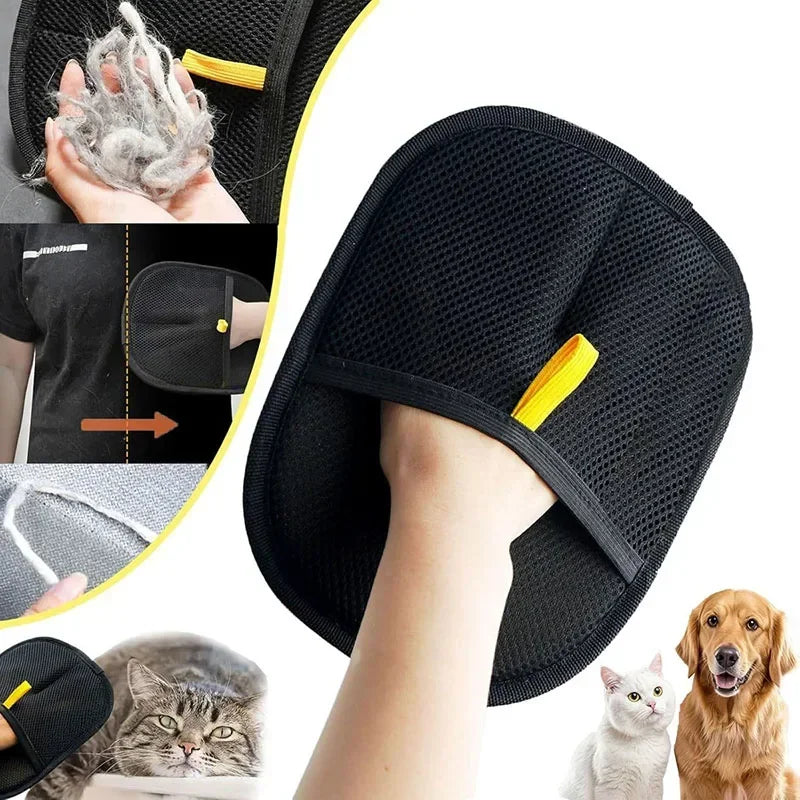 Portable Pet Hair Removal Gloves, 2-in-1 Mitts with Static Lint Brush, Washable & Reusable Dusting Glove for Dogs Cats Shedding Hair