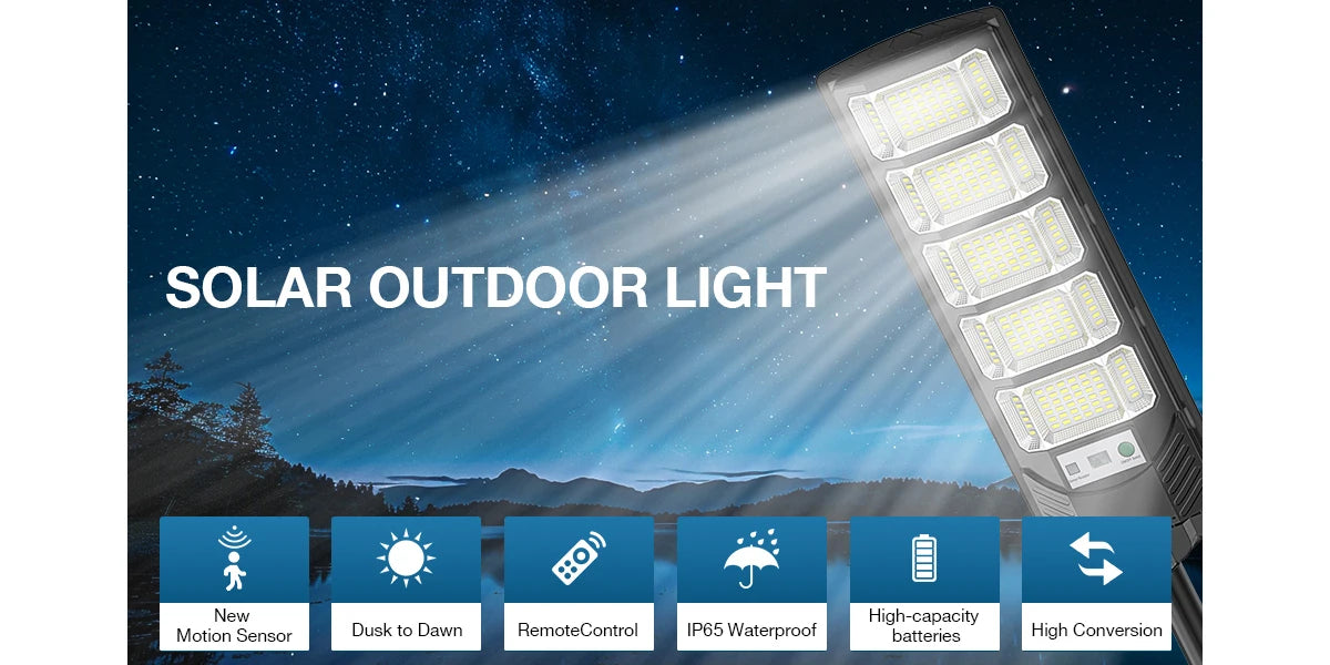 6500K Solar Street Light Outdoor IP67Waterfroof, 240PCS 5730LEDs Solar Flood Lights Outdoor Dusk To Dawn, Security Street Lights Motion Sensor With Remote Control For Parking Lot, Yard,Street
