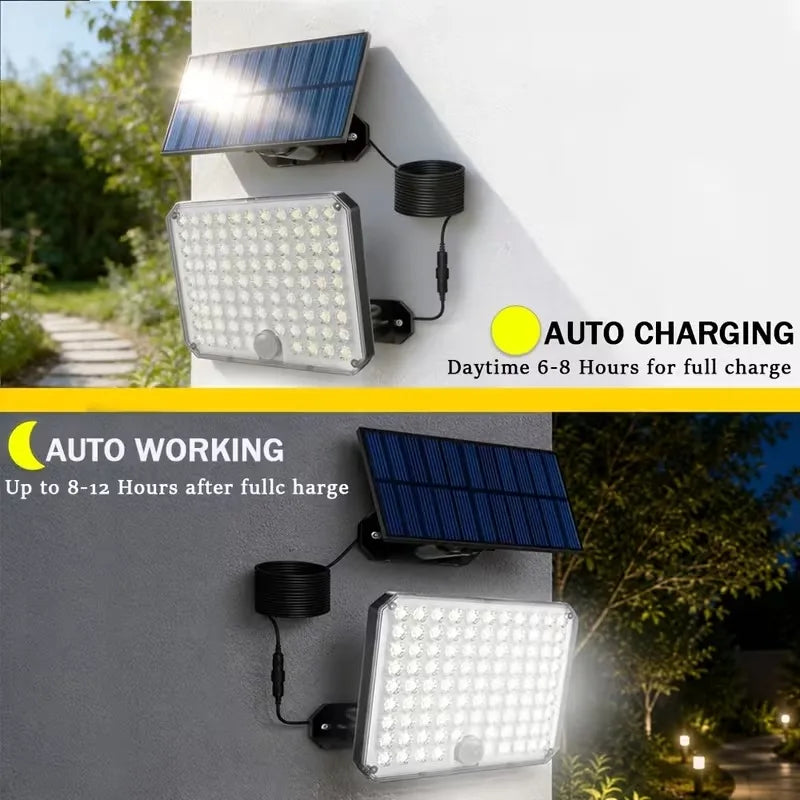 1/2Pack 95 LED Solar Security Lights Outdoor, Separated Solar Panel with Cable Motion Sensor Solar Flood Light, IP65 Waterproof Solar Wall Light for Yard Garage Patio Garden