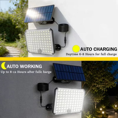 1/2Pack 95 LED Solar Security Lights Outdoor, Separated Solar Panel with Cable Motion Sensor Solar Flood Light, IP65 Waterproof Solar Wall Light for Yard Garage Patio Garden