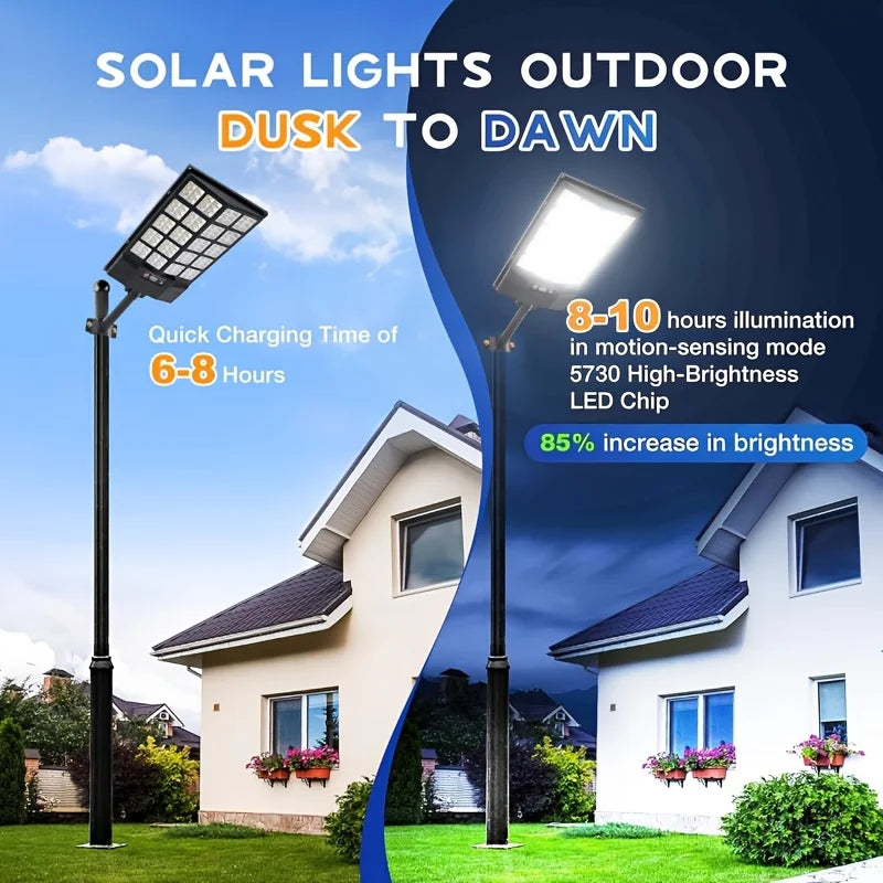 2026 Newest 580LED Super Bright Solar Street Lights for Outdoor, Motion Sensor Solar Lights Zero Electricity Cost, IP65, 5500K Bright Commercial Light for Garden, Lawn, Yard, Patio, Garage, Outside