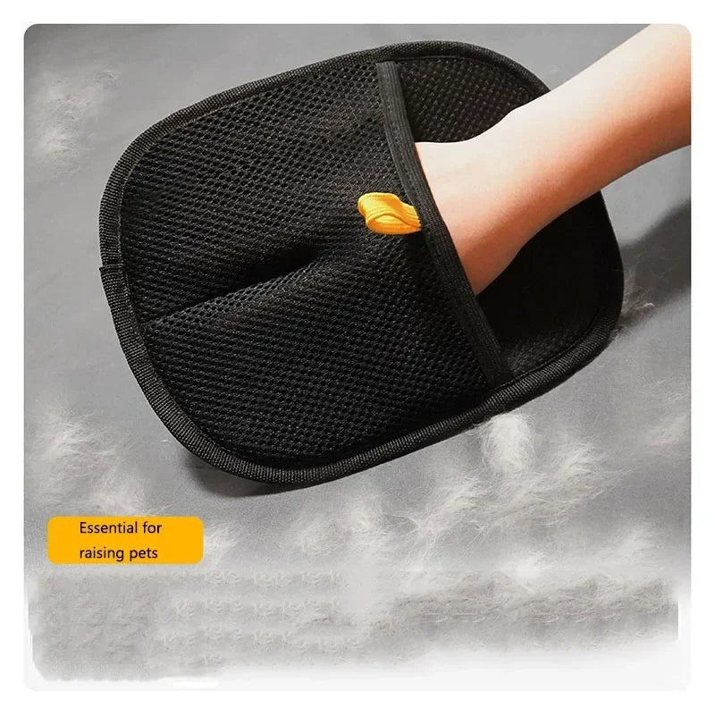 Portable Pet Hair Removal Gloves, 2-in-1 Mitts with Static Lint Brush, Washable & Reusable Dusting Glove for Dogs Cats Shedding Hair