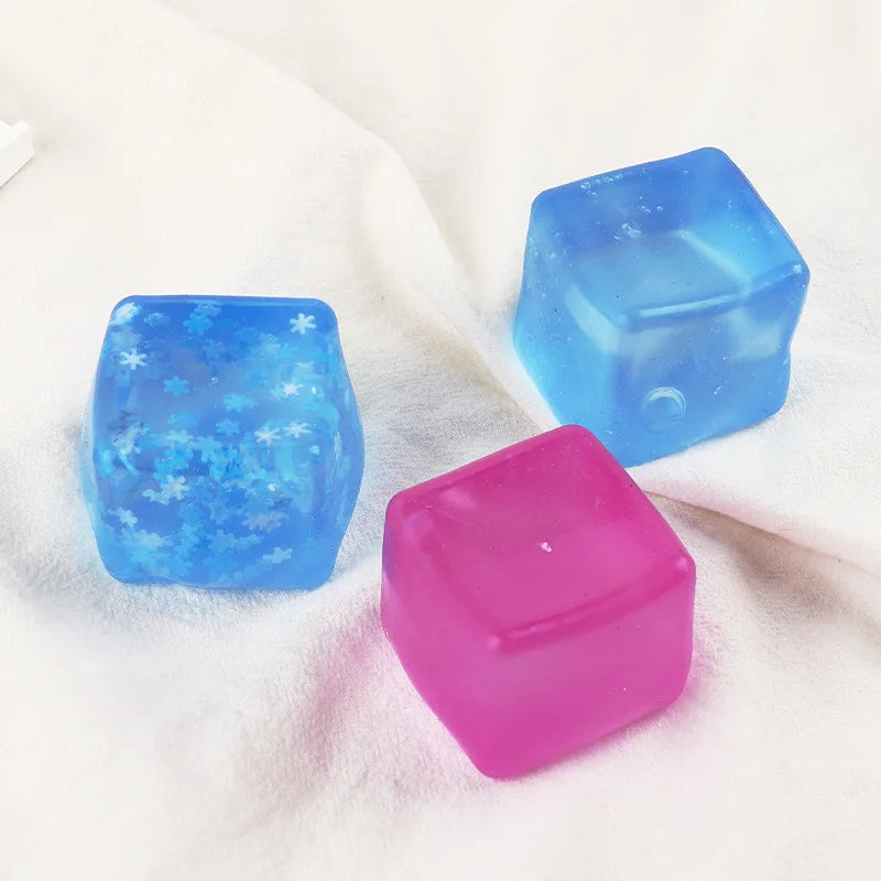 Ice Cube Squishy Fidget Toy, Soft Resilient Stress Relief Squeeze Cube Toy, Automatic Rebound Sensory Anxiety Relief Toy, Non-Toxic Portable Desk Fidget Nee Doh Cube for Kids Adults Classroom Office Relax Gift Random Multicol