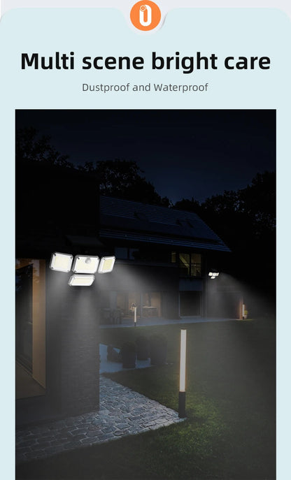 5000LM Outdoor Motion Sensor Lamp 333 LED IP65 Waterproof 4-Head Solar Power Light  Flood Lights 270° Lighting Range Outdoor Indoor Solar Garden Lamp With Adjustable Head Wide Lighting