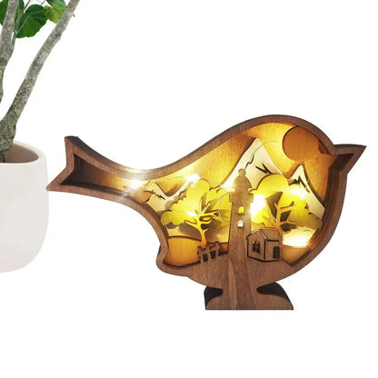 Easter Wooden Animal Ornaments LED Light 3D Hollow Carving Rabbit Home Room Decor Figurines Crafts Desktop Bedroom Decoration