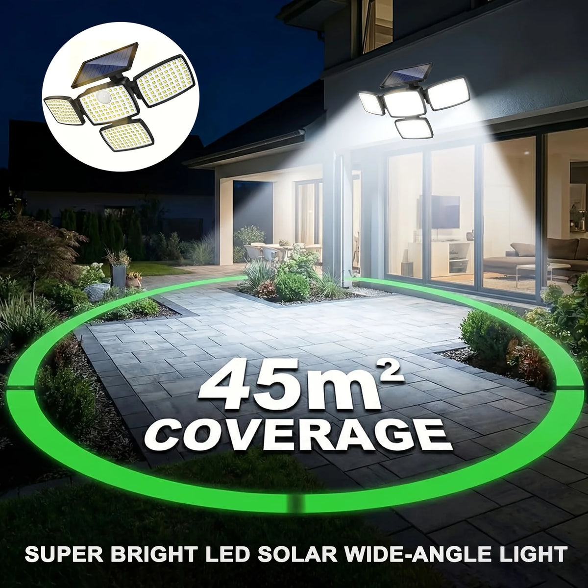 1/2PCS 4-Head Solar Outdoor Lights with Motion Sensor, 242LEDs Solar Security Street Lamp 3 Lighting Modes, IP65 Waterproof 270° Wide Angle Flood Wall Lights, for Yard Garden Driveway