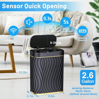 Smart Motion Sensor Trash Can, 2.6 Gallon Small Touchless Pop-Up Bin, Space Saving Waste Basket for Bathroom, Kitchen, Dorm & Bedroom, White