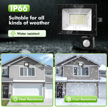 50W-500W LED Motion Sensor Flood Light,Dusk to Dawn,IP66 Waterproof, 6500K Daylight White, Super Bright Security Light for Garage, Front Porch, Barn