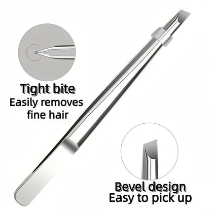 Stainless Steel Precision Tweezers Multi Functional Slant Tip Tool for Eyebrow Beard Facial Hair Removal Unisex Daily Grooming Accessory
