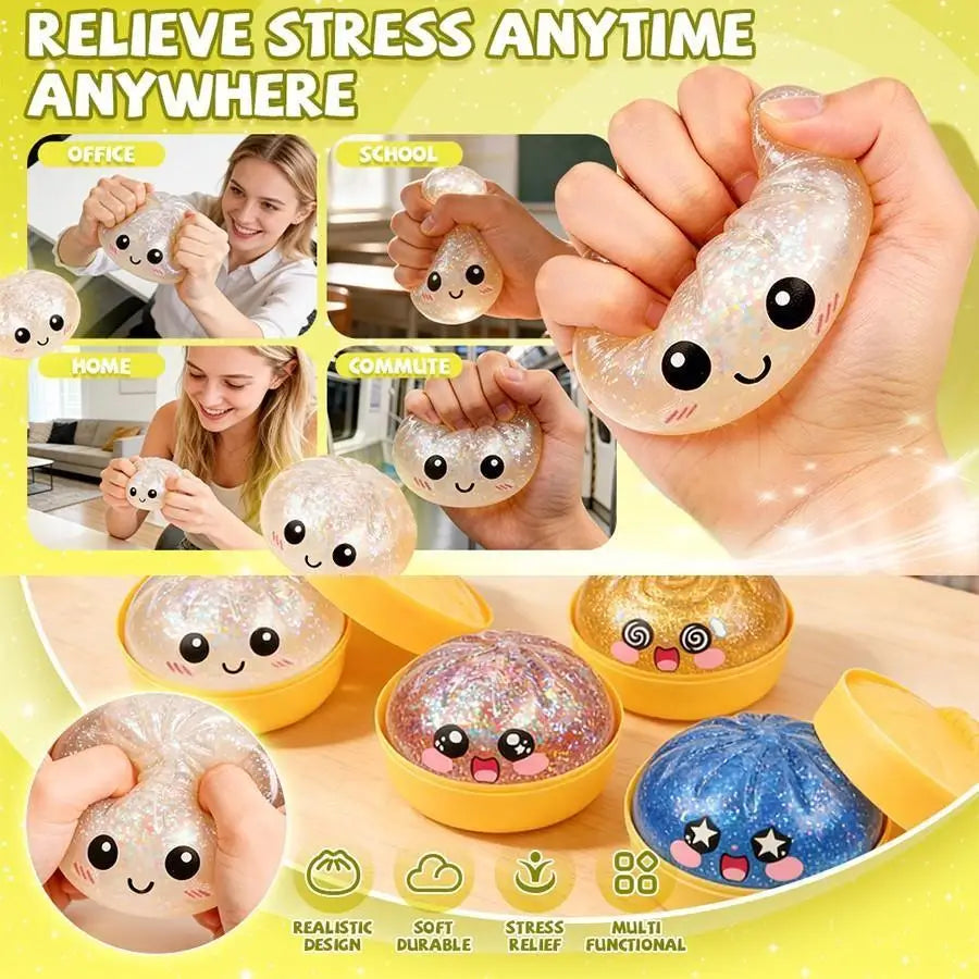 Squeeze Dumpling Stress Relief Ball 2026 New Bun-Shaped Squeeze Ball Multi-Piece Party Gift Pack Pocket Game (Color Random) Dumpling-Shaped Squeeze Toy, Squeeze Dough Stress Relief Toy