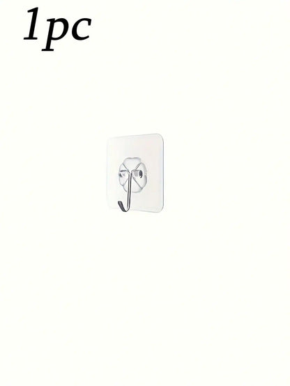 12/20/30/50/100pcs Strong Transparent Adhesive Wall Hooks - Casual Style, Easy To Install, No Drilling Required, Plastic Heart-Shaped Practical Hooks, Suitable For Kitchen And Bathroom, Bathroom Storage, Bathroom Decor, Autum