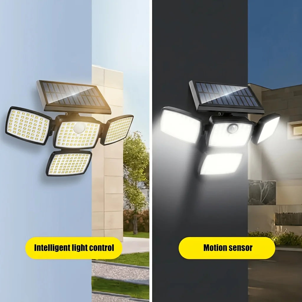 1/2PCS 4-Head Solar Outdoor Lights with Motion Sensor, 242LEDs Solar Security Street Lamp 3 Lighting Modes, IP65 Waterproof 270° Wide Angle Flood Wall Lights, for Yard Garden Driveway
