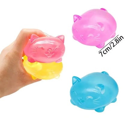 Gummy Kitty & Sugar Ball Designs, Anxiety Relief & Focus Toy, Maltose Filled Squeeze Cat Toys for Sensory Play, Sensory Fidget Toys for Adults, Kids, Christmas Gift, Slow Rising Squishy Stress Ball