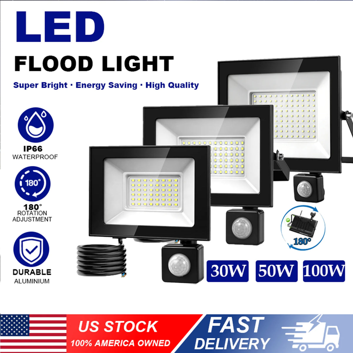 50W-500W LED Motion Sensor Flood Light,Dusk to Dawn,IP66 Waterproof, 6500K Daylight White, Super Bright Security Light for Garage, Front Porch, Barn