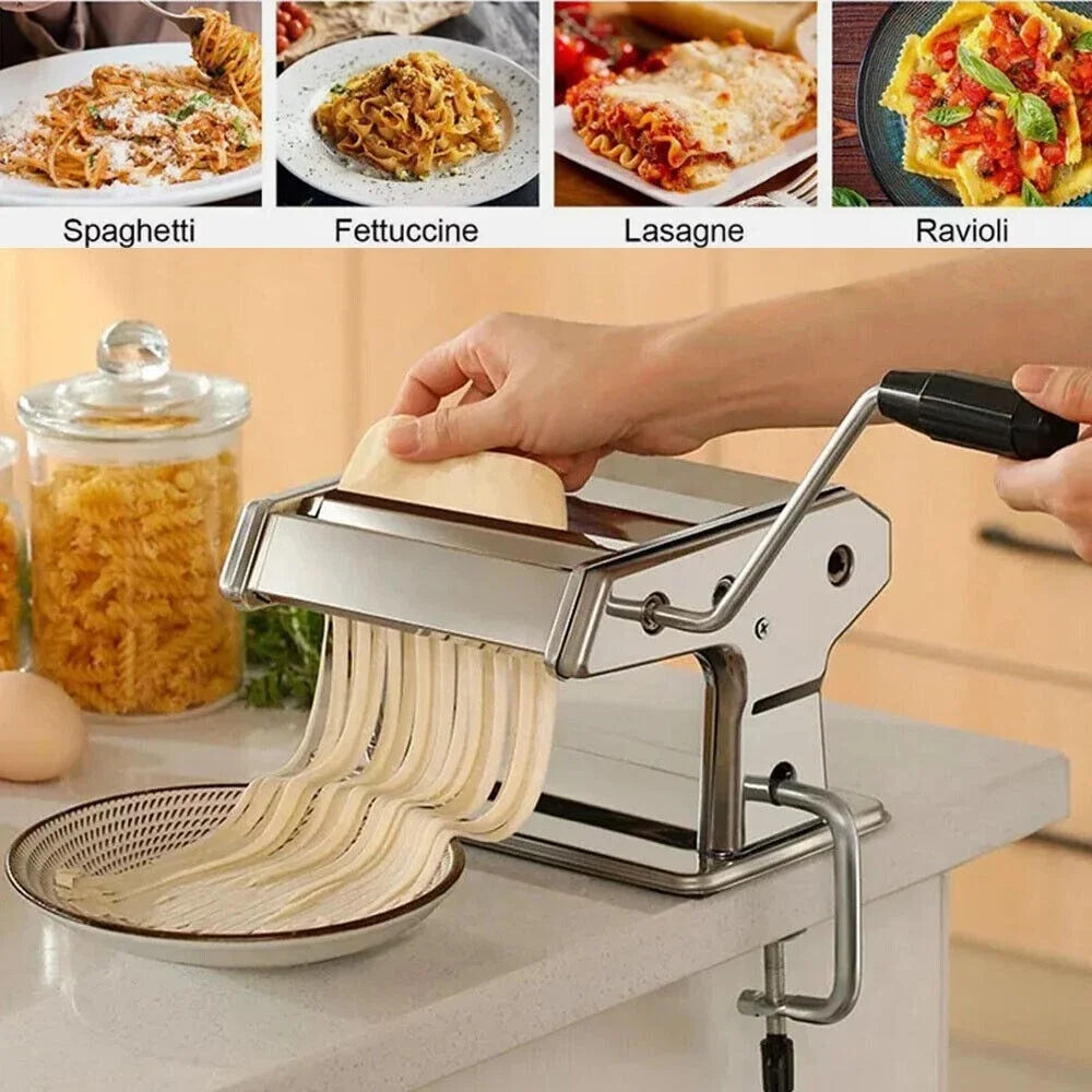 Stainless Steel Pasta Maker Machine Adjustable Noodle Dumpling Press Hand Made Manual Machine Two Cutter Kitchenware Tools