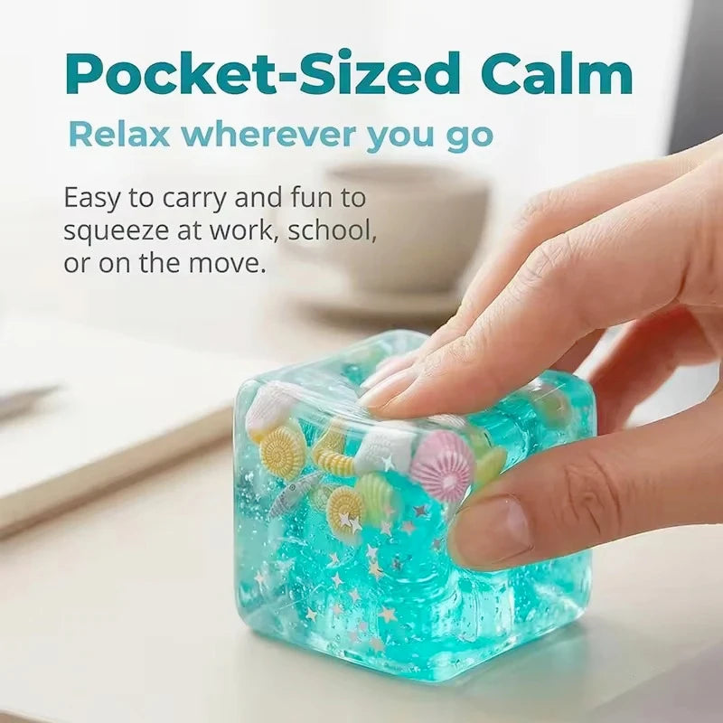 Squishy Ocean Shells Cube Stress Balls Squeeze Toy Transparent Maltose Cubes Fidget Toy Adult Sensory Stress Relief Fidget Toy