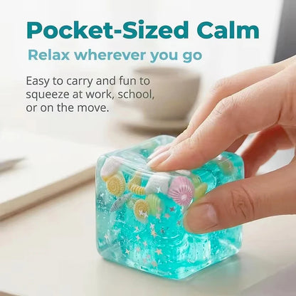 Squishy Ocean Shells Cube Stress Balls Squeeze Toy Transparent Maltose Cubes Fidget Toy Adult Sensory Stress Relief Fidget Toy
