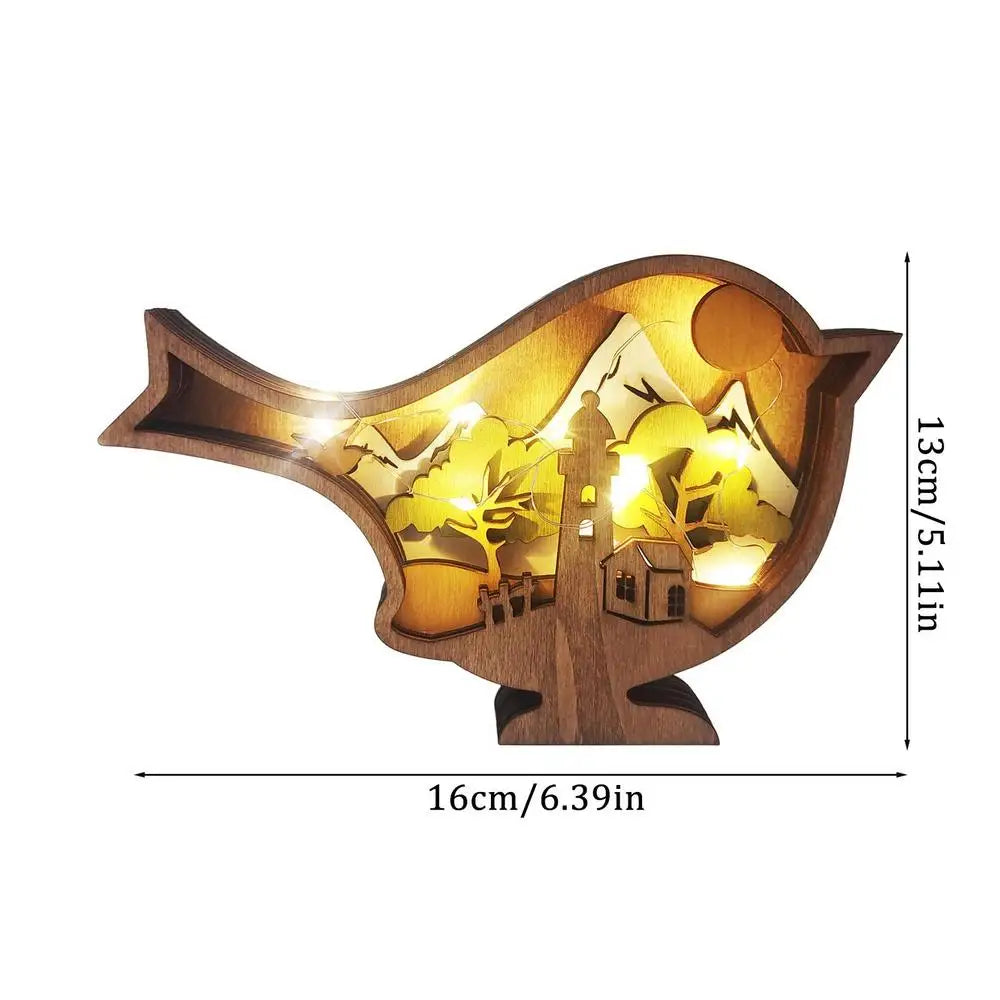 Easter Wooden Animal Ornaments LED Light 3D Hollow Carving Rabbit Home Room Decor Figurines Crafts Desktop Bedroom Decoration
