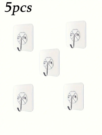 12/20/30/50/100pcs Strong Transparent Adhesive Wall Hooks - Casual Style, Easy To Install, No Drilling Required, Plastic Heart-Shaped Practical Hooks, Suitable For Kitchen And Bathroom, Bathroom Storage, Bathroom Decor, Autum