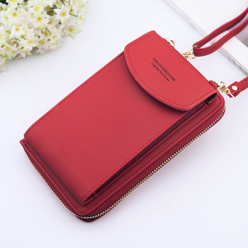 Women Shoulder Strap Purses Solid Color Leather Summer Bag Short Travel Mobile Phone Bag Card Holders Storage Wallet Flap Pocket