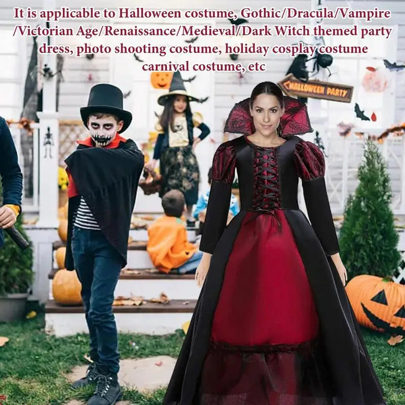 Vampire Queen Costume Halloween Dress Up Girls Royal Vampire Costume For Women Medieval Queen Halloween Dress Up With Necklace