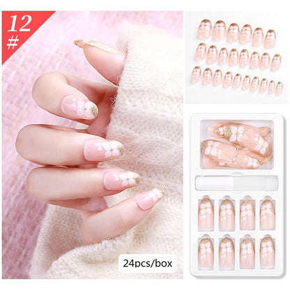 New Hot Reusable Stick-On-Nails 24PCS Reusable Full Cover False Nail Artificial Tips Press On Nails Art Stick on Nails Tips