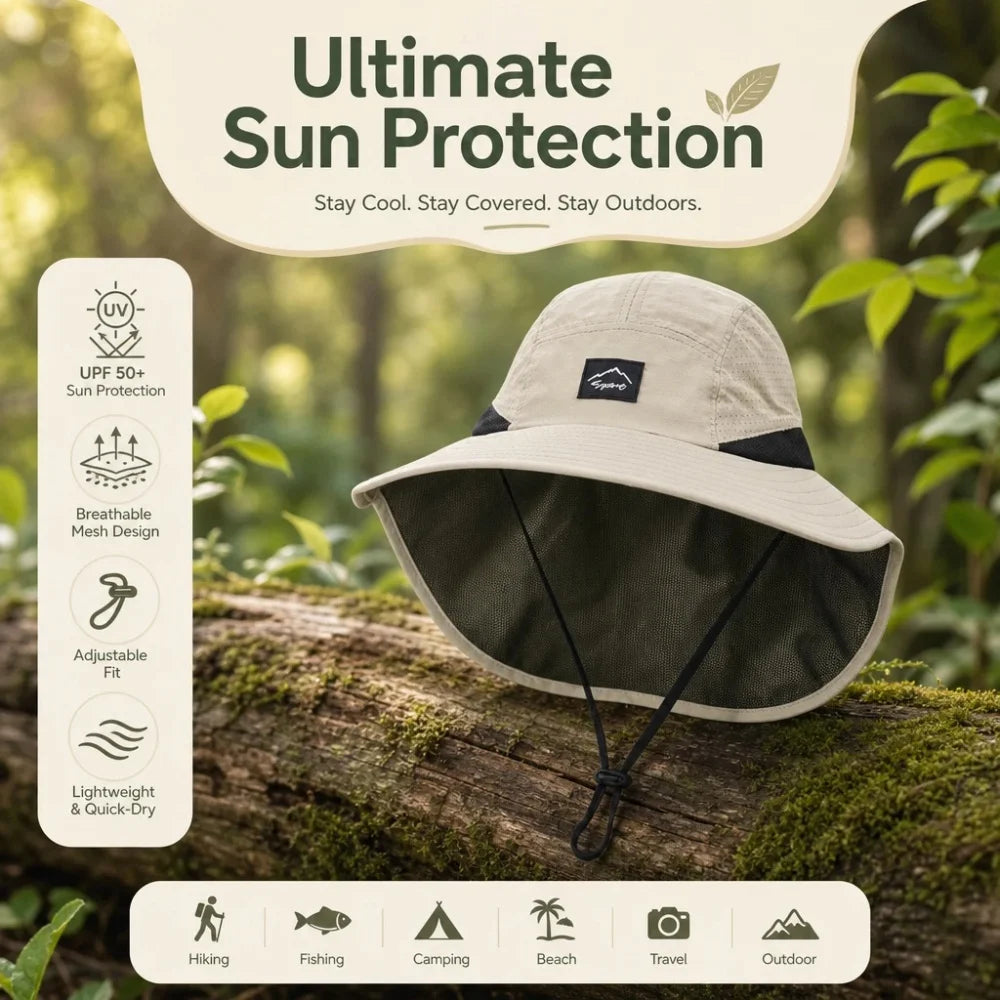 Summer wide brim waterproof quick-drying Panama hat, outdoor sun hat, bucket hat, mesh breathable sun hat, men's sports hiking hat, suitable for outdoor fishing, hiking and camping unisex