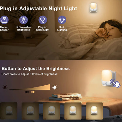 LED Motion Sensor Night Lights for Kids Bedroom Auto Dusk to Dawn Sensor Dimmable Wireless Cabinet Lamp