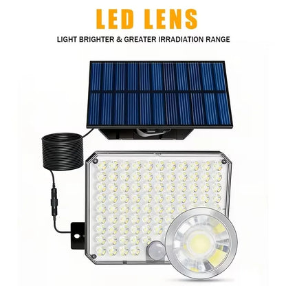 1/2Pack 95 LED Solar Security Lights Outdoor, Separated Solar Panel with Cable Motion Sensor Solar Flood Light, IP65 Waterproof Solar Wall Light for Yard Garage Patio Garden