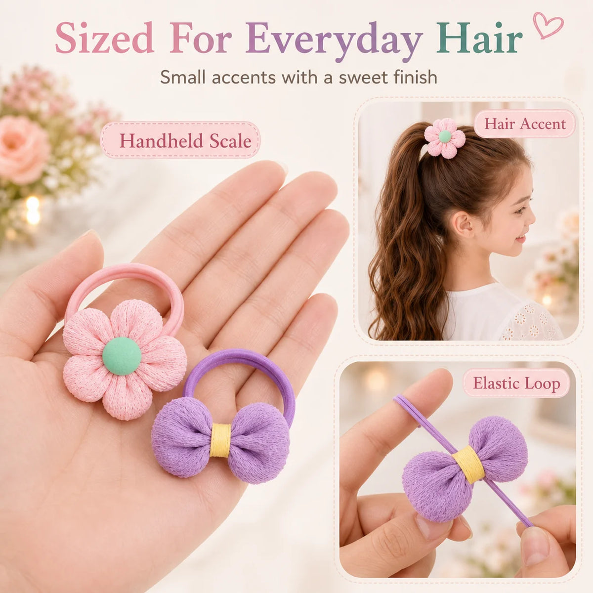 12PCS New Cut Hair Ties Princess Sweet Flower Bow Girls Women Elastic Hair Bands Hair Accessories Headwear Scrunchies 2030