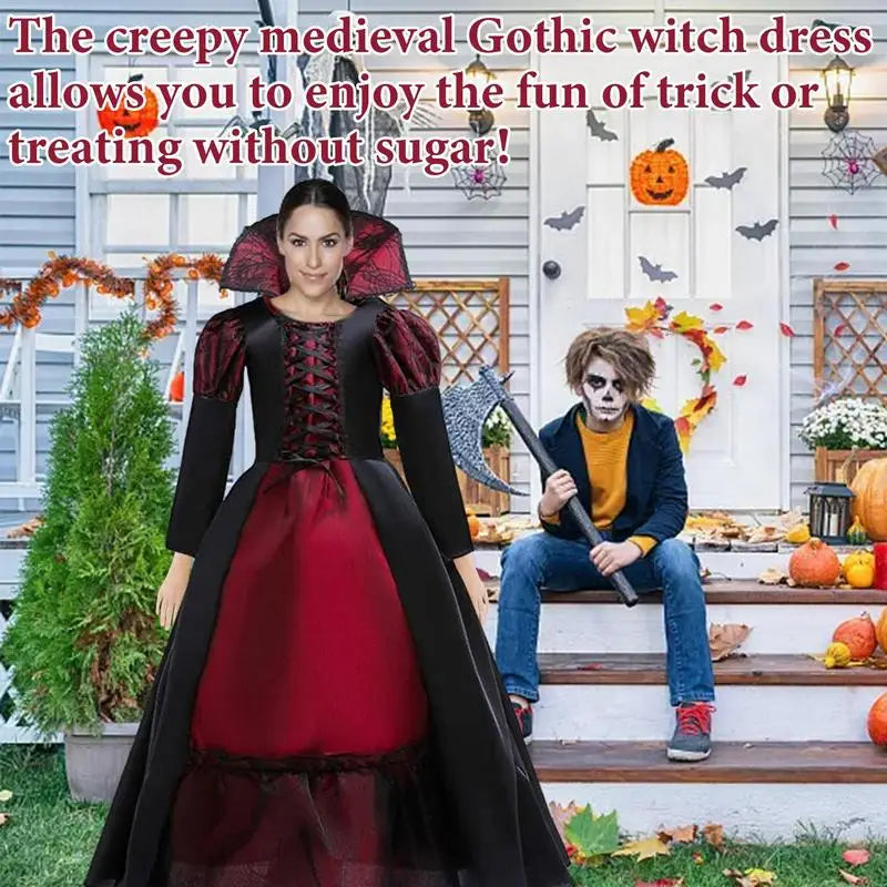 Vampire Queen Costume Halloween Dress Up Girls Royal Vampire Costume For Women Medieval Queen Halloween Dress Up With Necklace