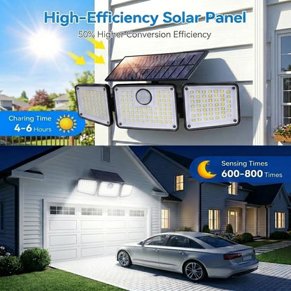 1/2PCS 164LED Motion Sensor Outdoor Street Lights, Solar Lights IP65 Waterproof, 3 Heads Security Flood Lamp, 3 Mode, for Patio