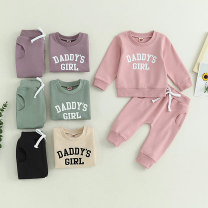 Citgeett Autumn Toddler Baby Girls Outfit Letters Print Long Sleeve Crew Neck Sweatshirt Elastic Waist Pants Fall Clothes
