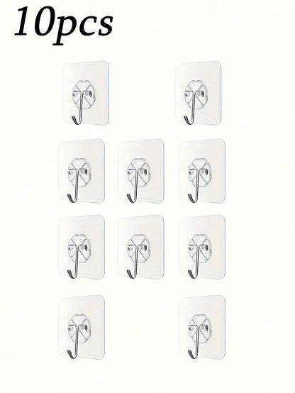 12/20/30/50/100pcs Strong Transparent Adhesive Wall Hooks - Casual Style, Easy To Install, No Drilling Required, Plastic Heart-Shaped Practical Hooks, Suitable For Kitchen And Bathroom, Bathroom Storage, Bathroom Decor, Autum