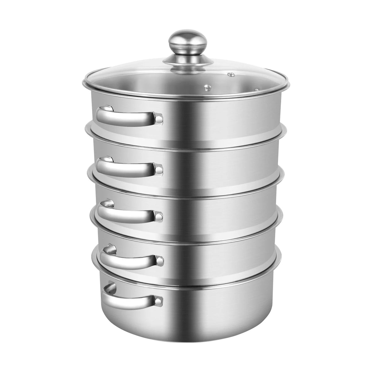 32CM Stainless Steel Steamer Pot 5-Tier Large Steaming Pot Cookware W/Lid & Handle for Vegetable, Dumpling, Stock, Sauce