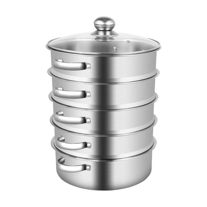 32CM Stainless Steel Steamer Pot 5-Tier Large Steaming Pot Cookware W/Lid & Handle for Vegetable, Dumpling, Stock, Sauce
